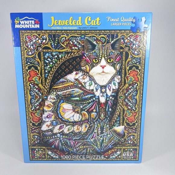 White Mountain Other - White Mountain - Jeweled Cat - 1000 piece puzzle - open box - excellent